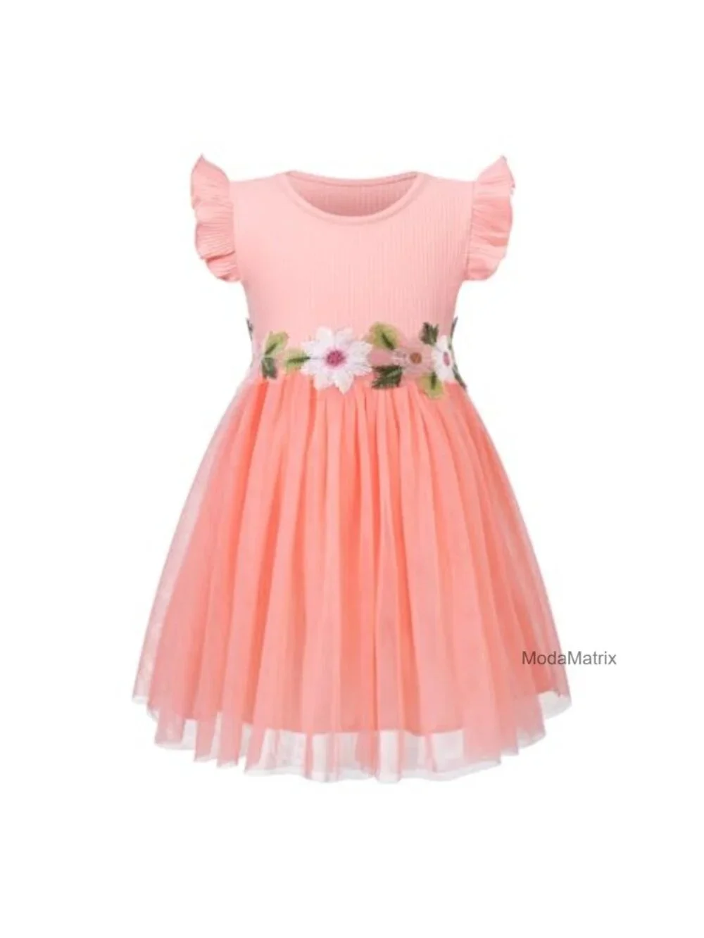 Little Girl Tulle Tutu Dress Cotton Ribbed Short Sleeve Birthday Wedding Party